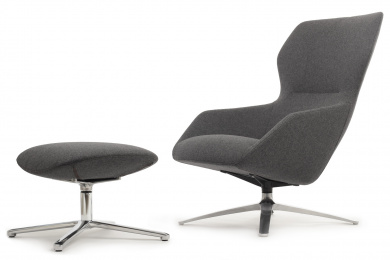 Кресло RV DESIGN F1705 + оттоманка (кожа) Светло-серый кашемир и Тёмно серый кашемир