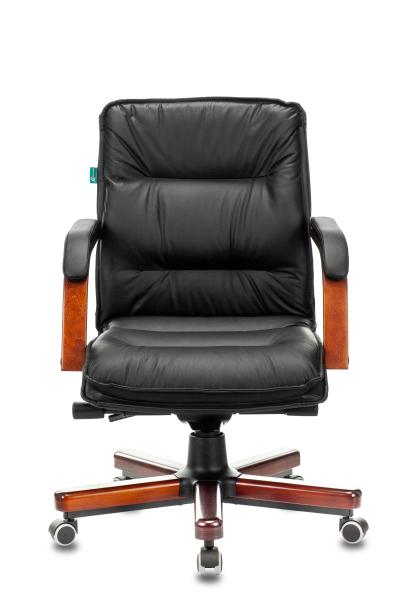 Кресло руководителя Бюрократ T-9927WALNUT-LOW черный кожа низк.спин. крестов. металл/дерево