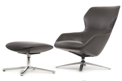 Кресло+ оттоманка Selin F1705 Тёмно-коричневая кожа (3А MND6610)